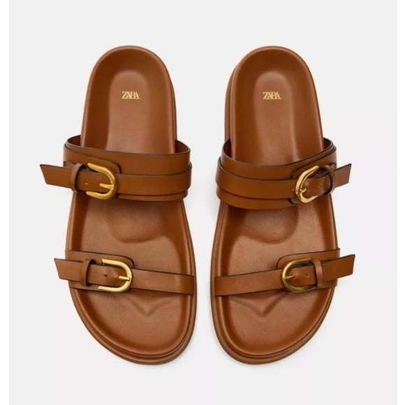 Zara Brown Sandals with Gold Buckles - Picture 5 of 6